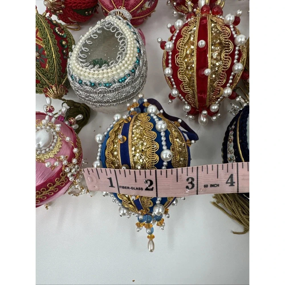 Vtg Satin Handmade Push Pin Beaded/Sequin Christmas Ornaments~LOT of 15